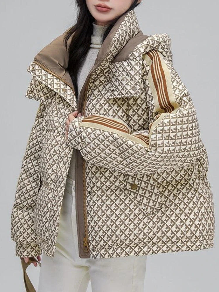 Thickened Houndstooth Down Jacket Korean Style