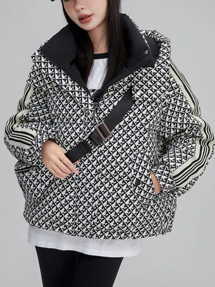 Thickened Houndstooth Down Jacket Korean Style