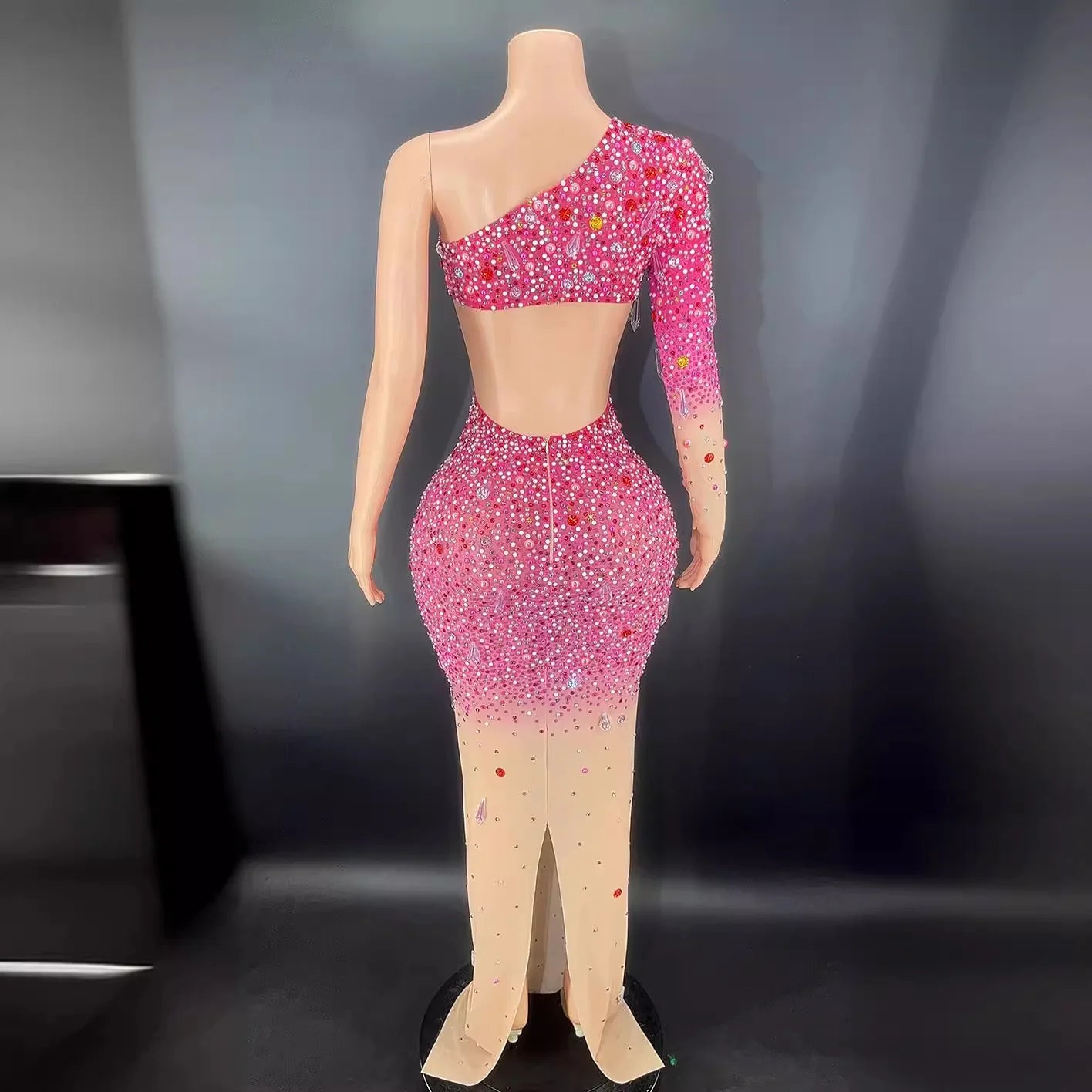 Elegant Rhinestone & Pearl Evening Dress