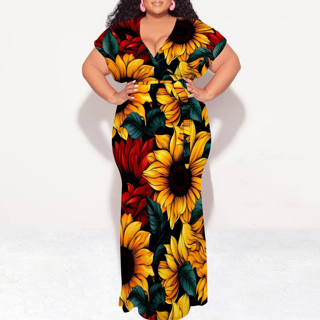 Plus Size Floral Print Maxi Dress
