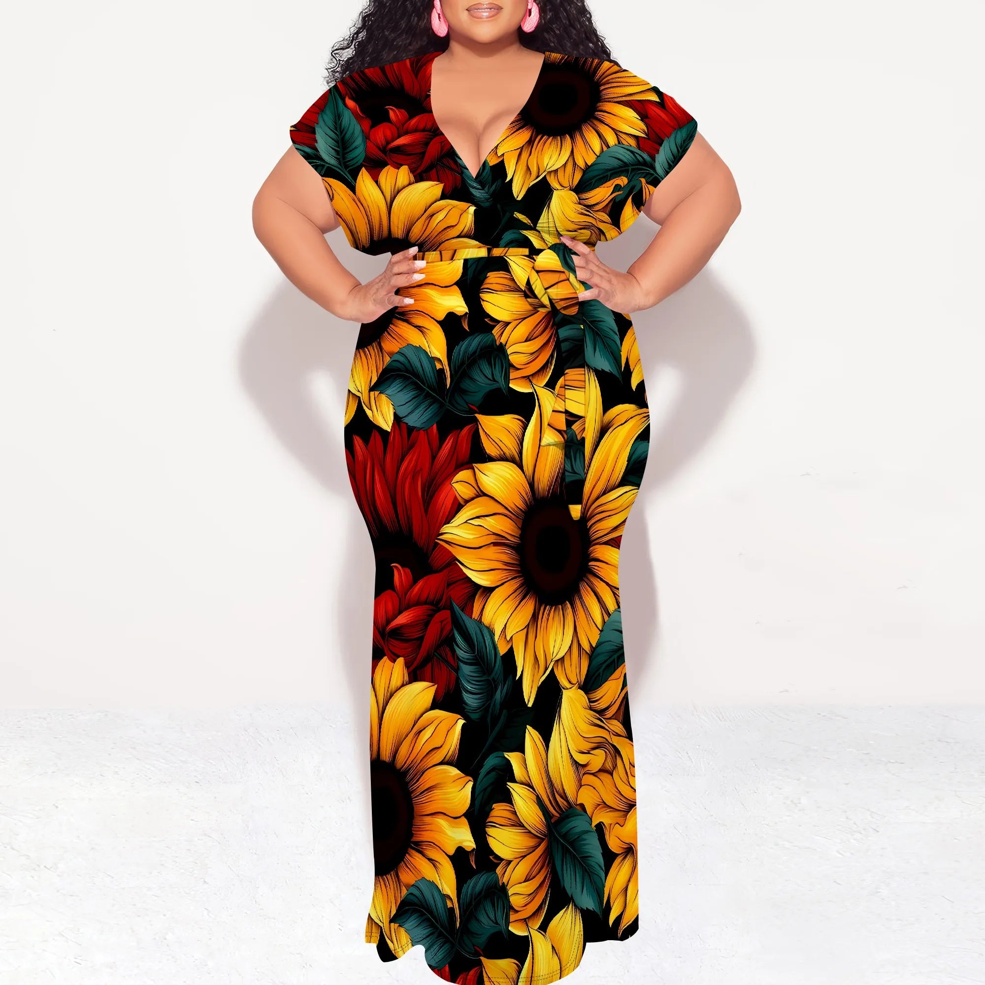 Plus Size Floral Print Maxi Dress