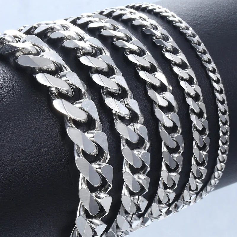 New Trendy Chain Men Bracelet Classic Stainless Steel 3/5/7/9mm Width Chain Bracelet For Men Women Jewelry Gift