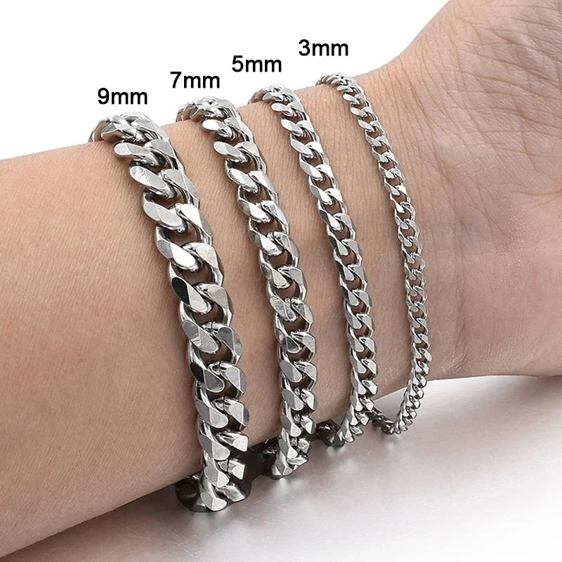 New Trendy Chain Men Bracelet Classic Stainless Steel 3/5/7/9mm Width Chain Bracelet For Men Women Jewelry Gift