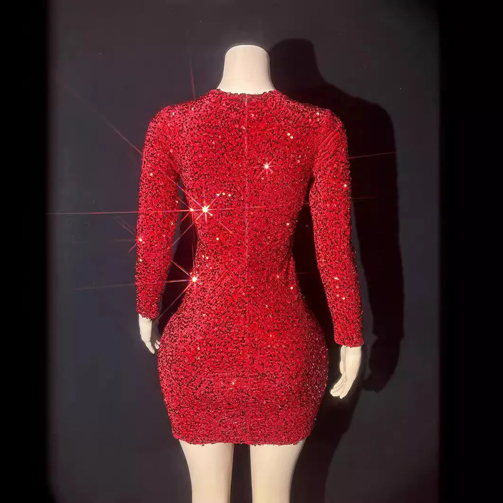 Red Rhinestone Perspective Dress