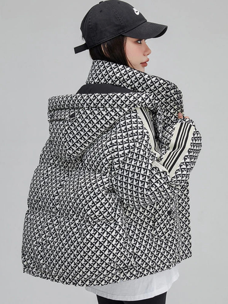 Thickened Houndstooth Down Jacket Korean Style