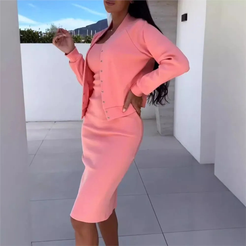 Autumn/Winter 2025 Elegant Two-Piece Set – Halter Dress & Cardigan