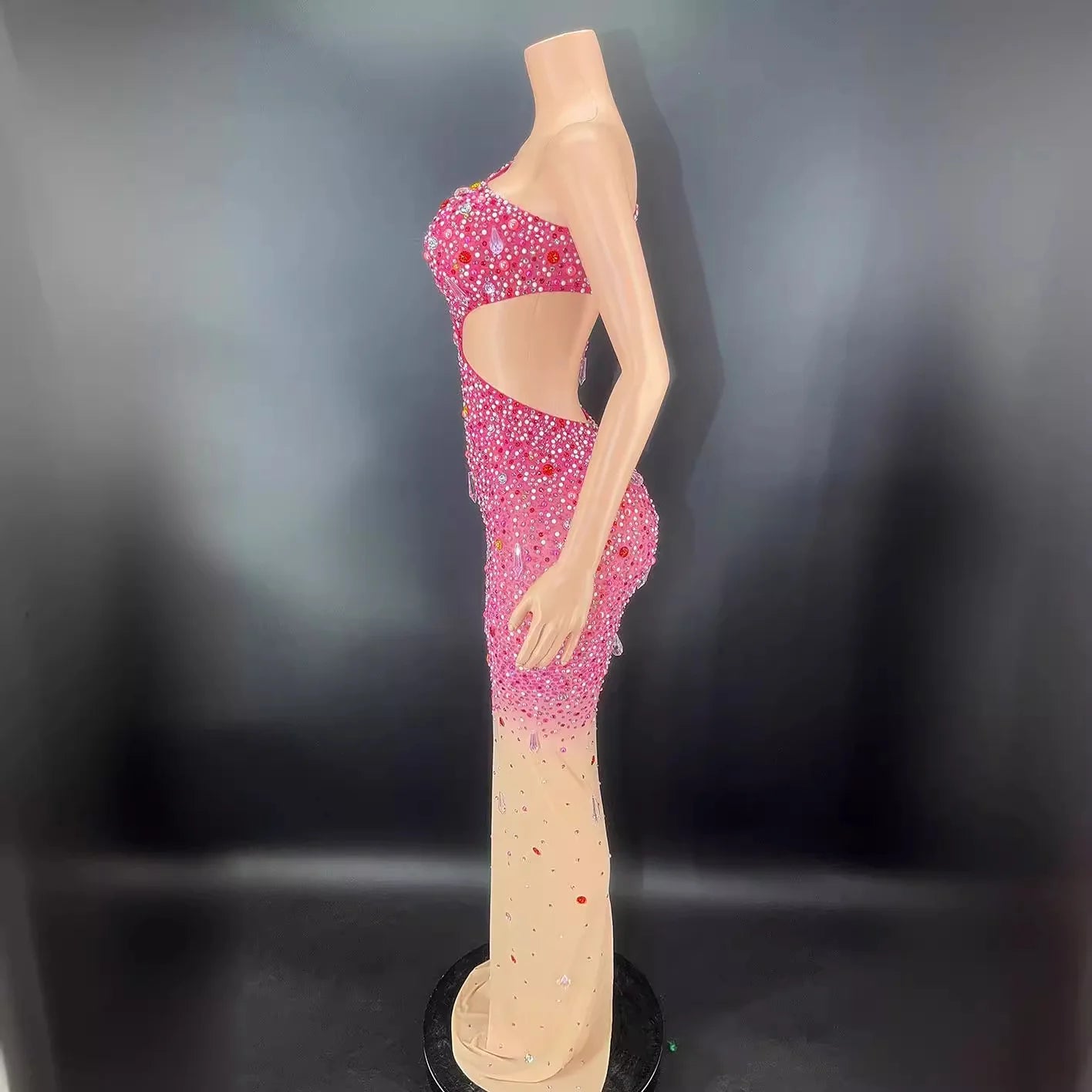 Elegant Rhinestone & Pearl Evening Dress