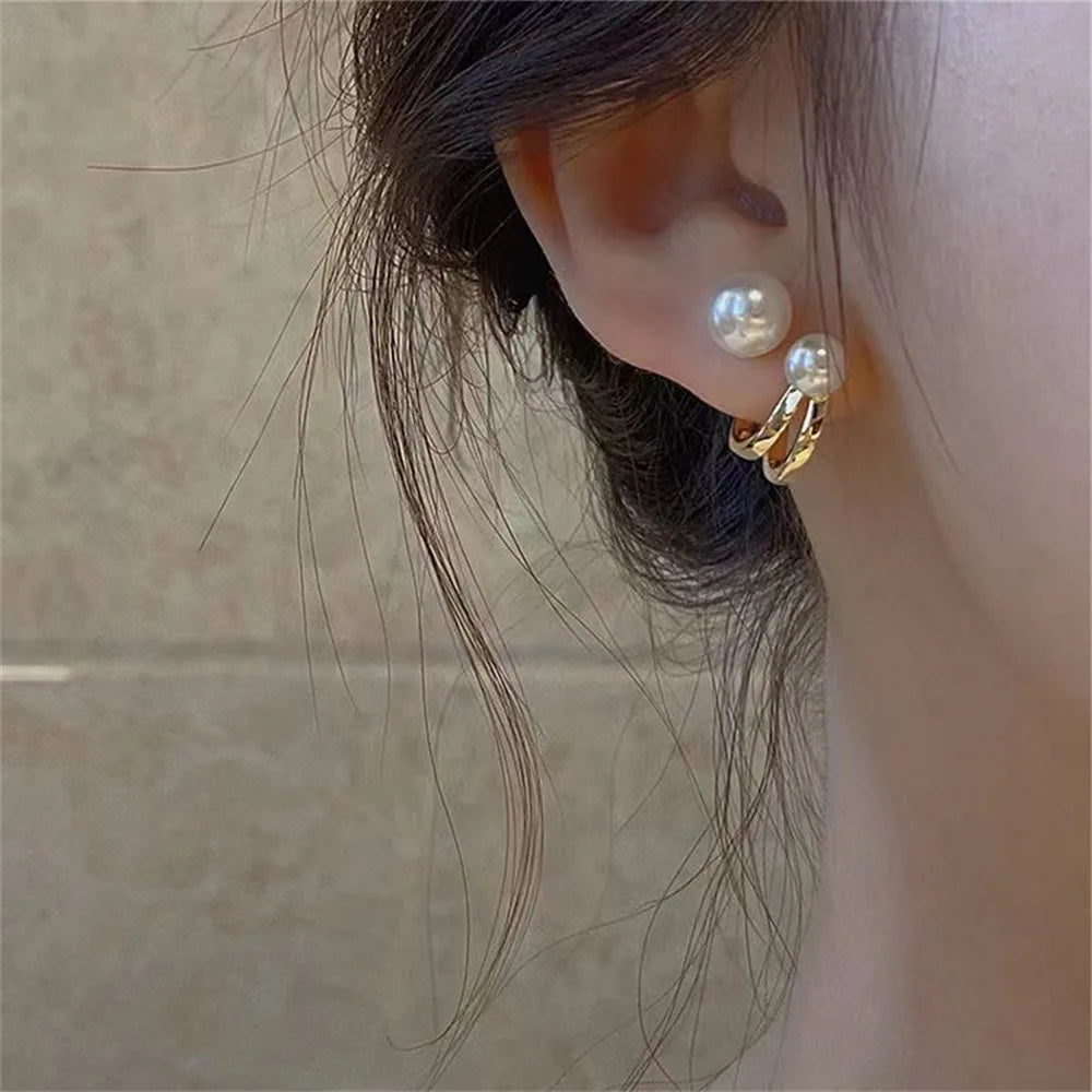 Korean Shiny Crystal Rhinestone Pearl Earrings for Women Girl Geometry Handcrafted Micro Paved Flower Heart Stud Earring Jewelry