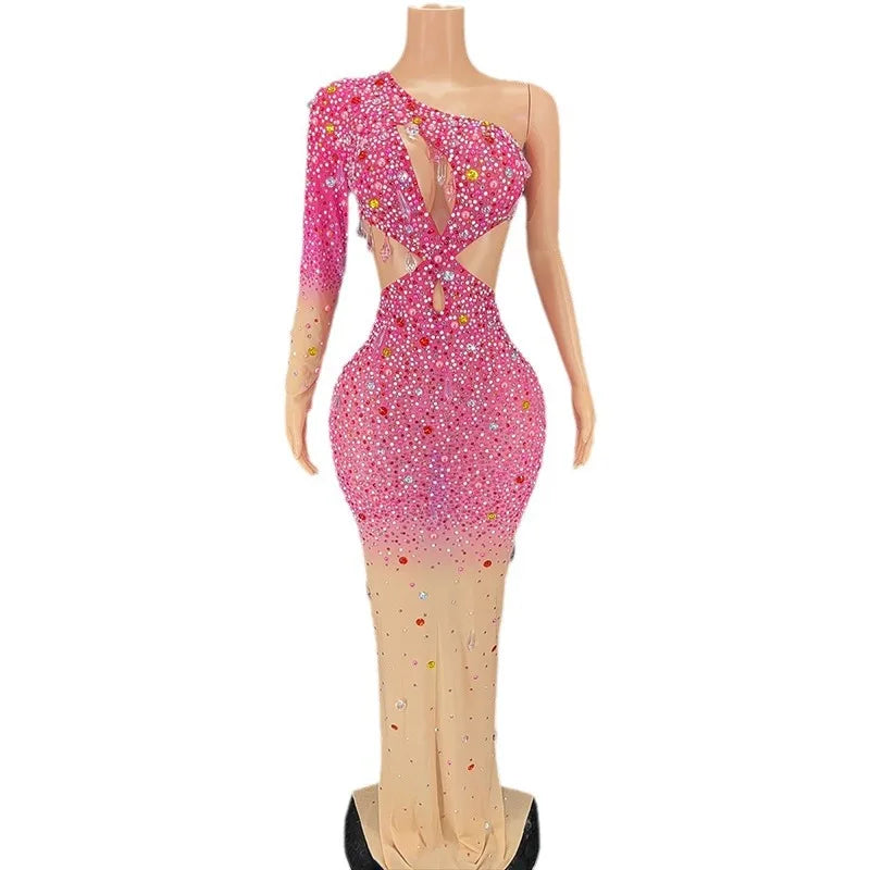 Elegant Rhinestone & Pearl Evening Dress