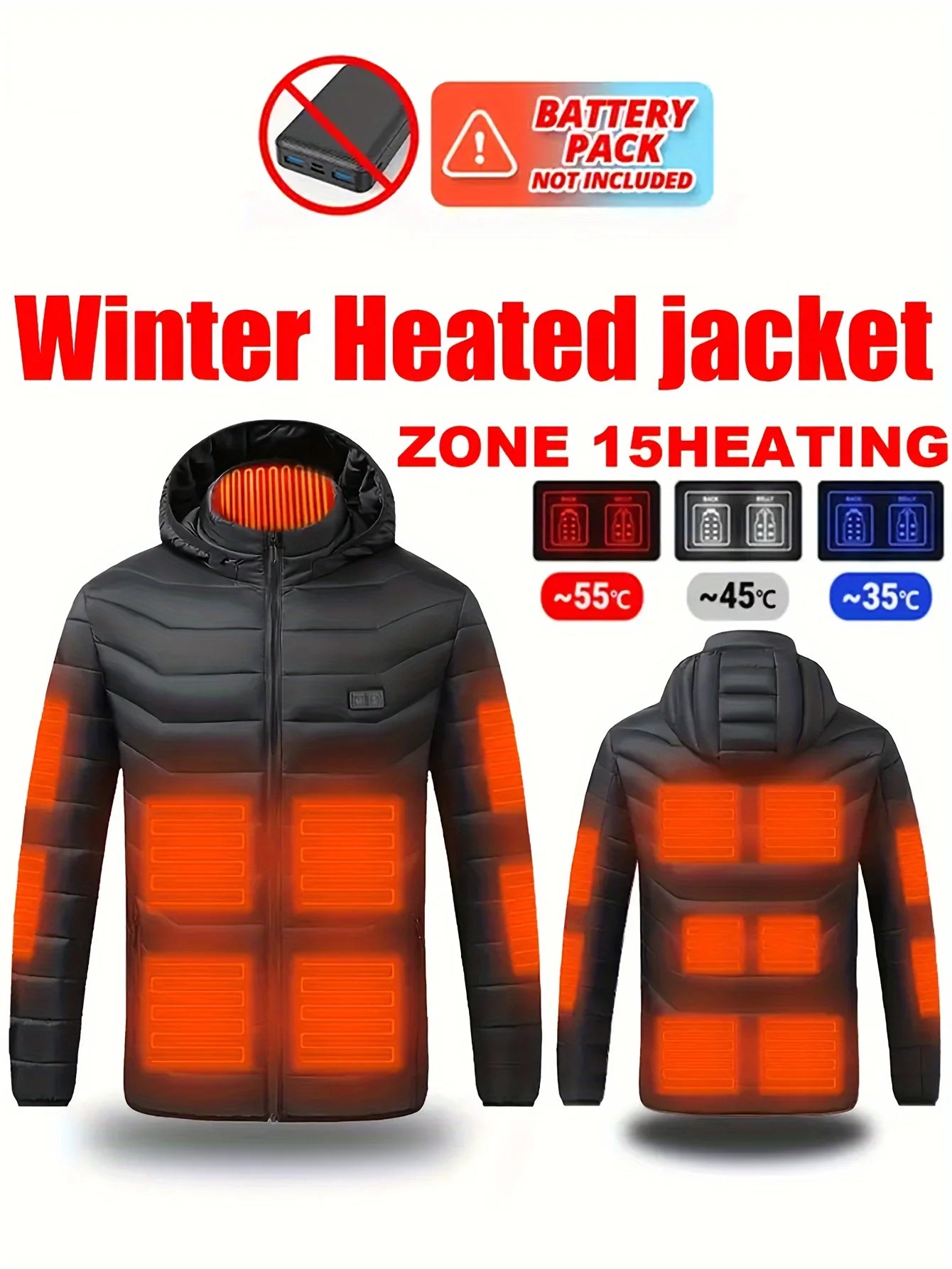 Unisex 8-Zone Heated V-Neck Hooded Jacket