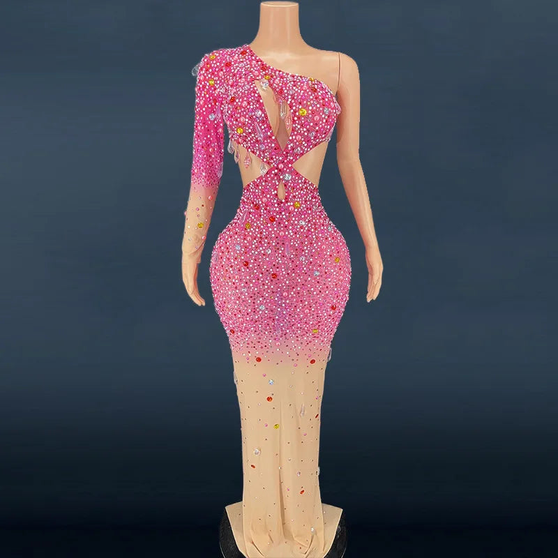 Elegant Rhinestone & Pearl Evening Dress