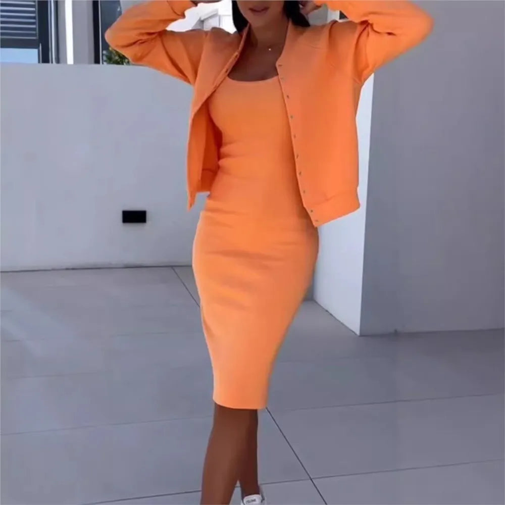 Autumn/Winter 2025 Elegant Two-Piece Set – Halter Dress & Cardigan
