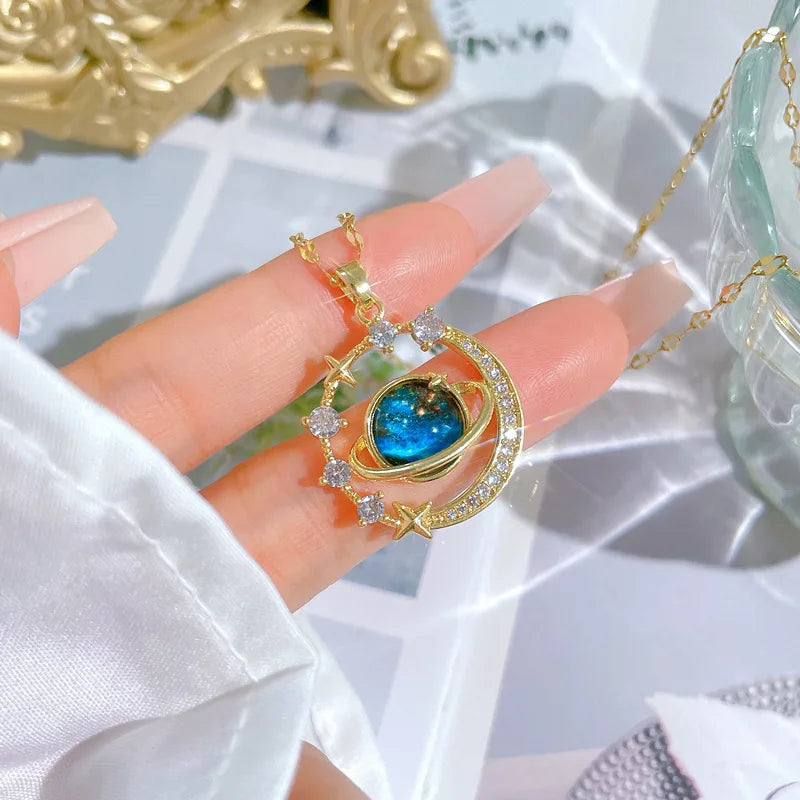 Exquisite Starry Sky Planet Light Necklace