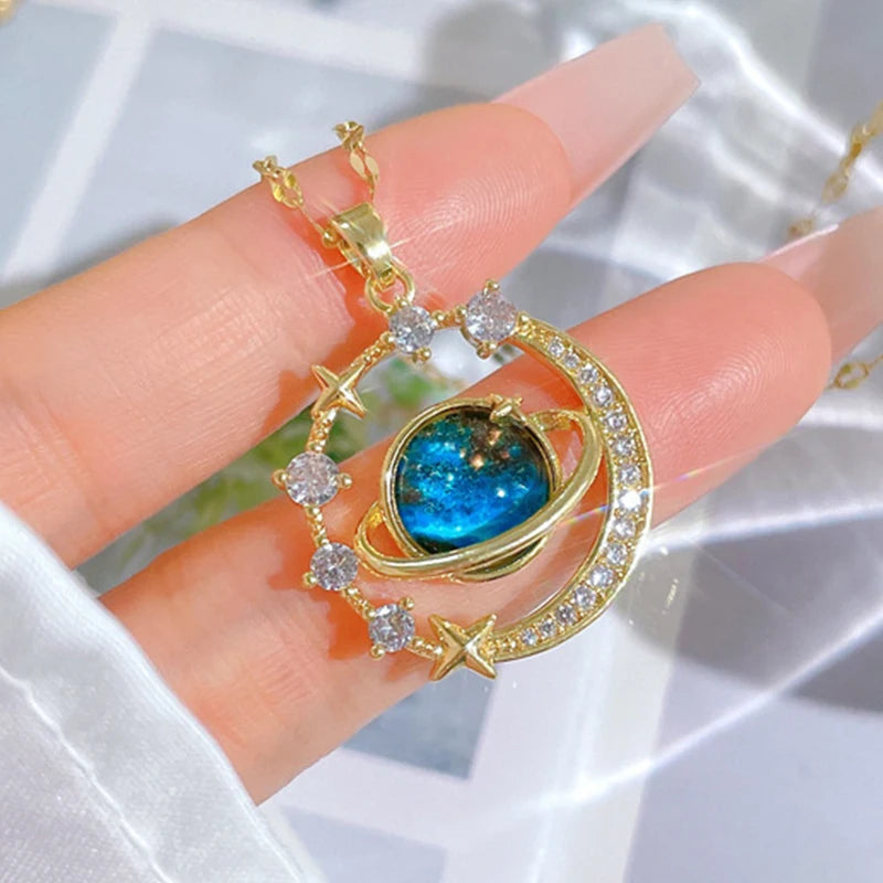 Y2K Starry Sky Necklace – Luxurious Star & Moon