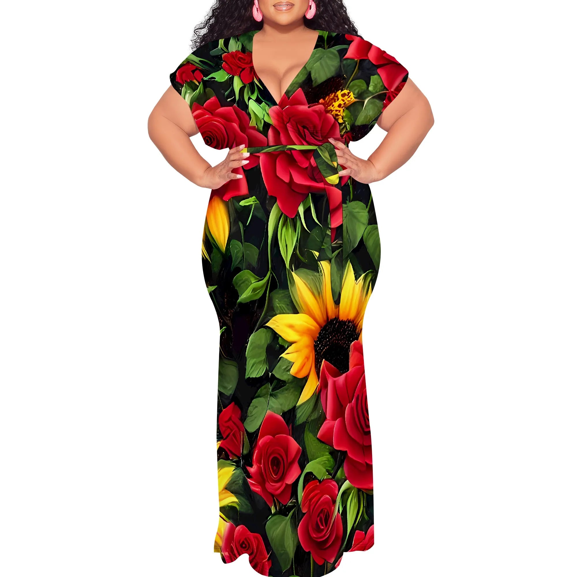Plus Size Floral Print Maxi Dress