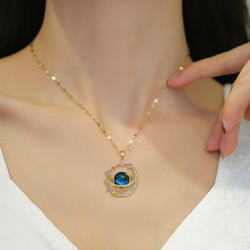 Exquisite Starry Sky Planet Light Necklace