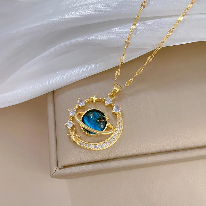 Exquisite Starry Sky Planet Light Necklace