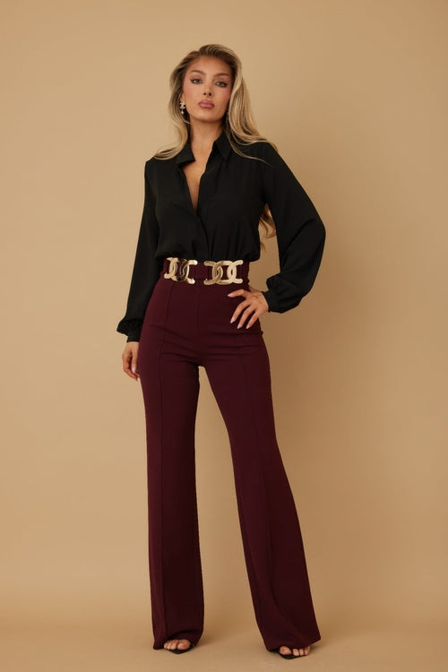 High Waist Pants Bordeaux