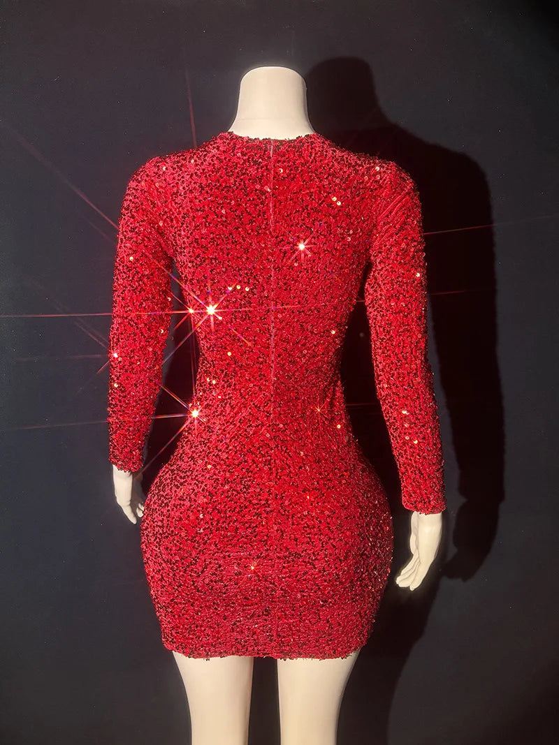 Red Rhinestone Perspective Dress