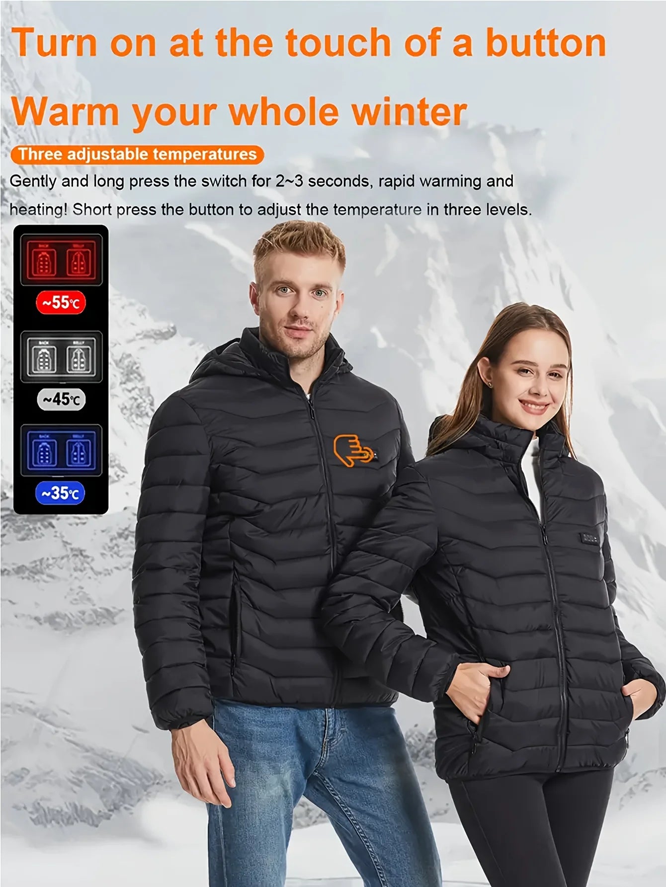 Unisex 8-Zone Heated V-Neck Hooded Jacket