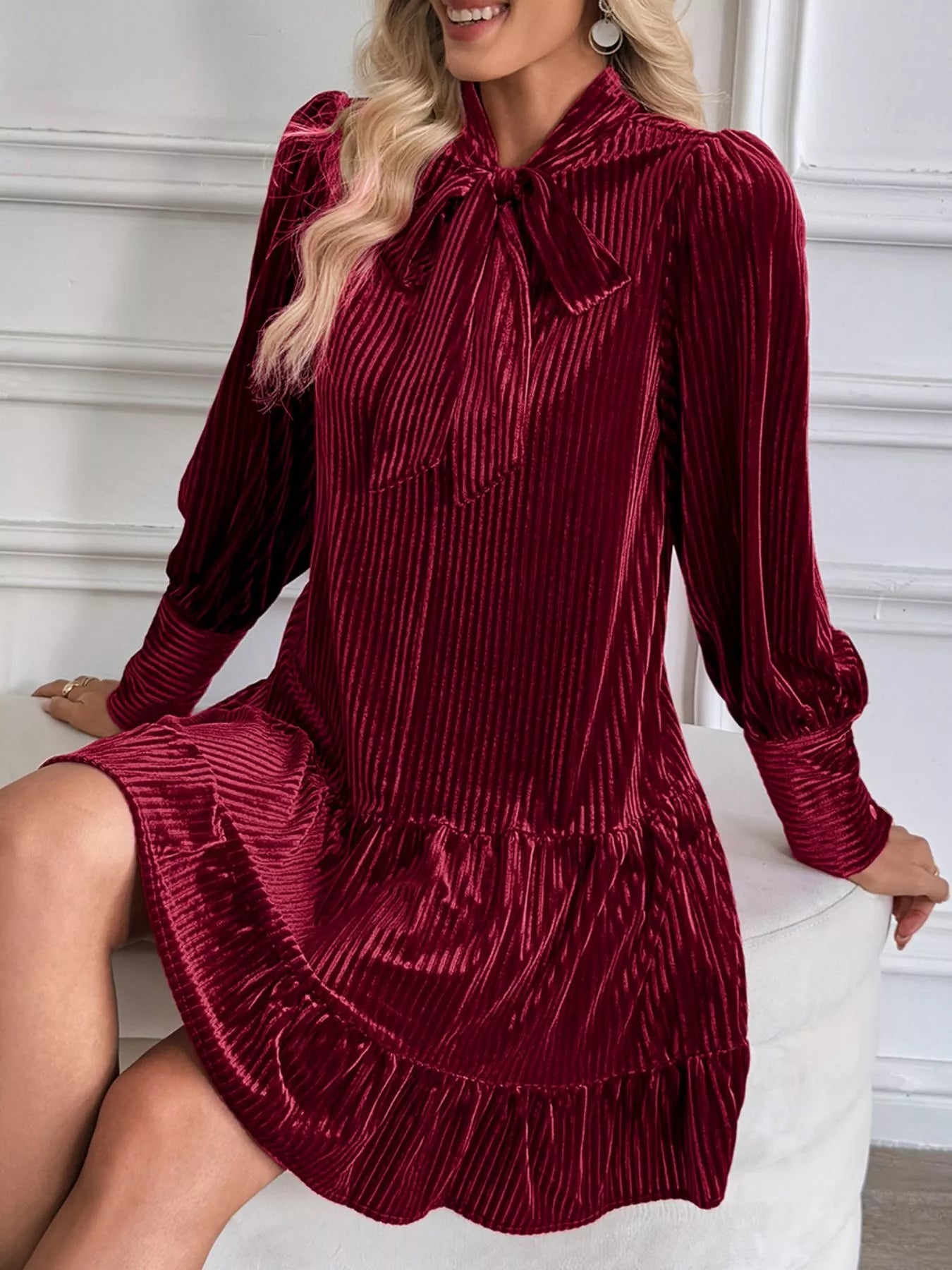 Velvet Tie Mini Dress