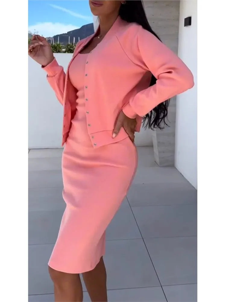 Autumn/Winter 2025 Elegant Two-Piece Set – Halter Dress & Cardigan