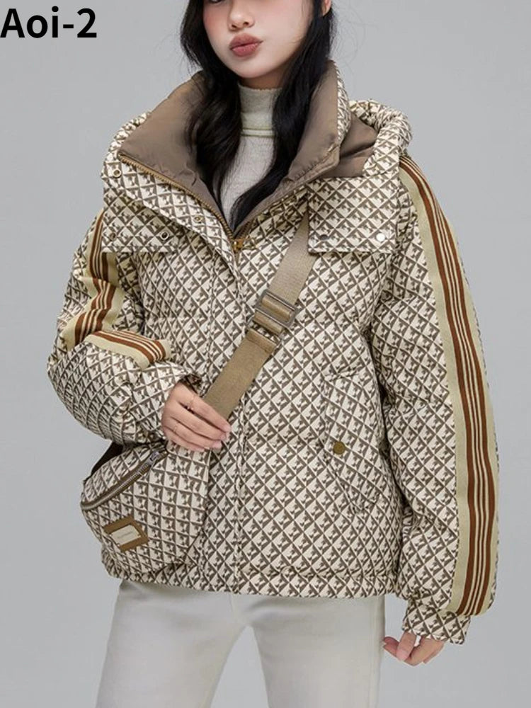Thickened Houndstooth Down Jacket Korean Style