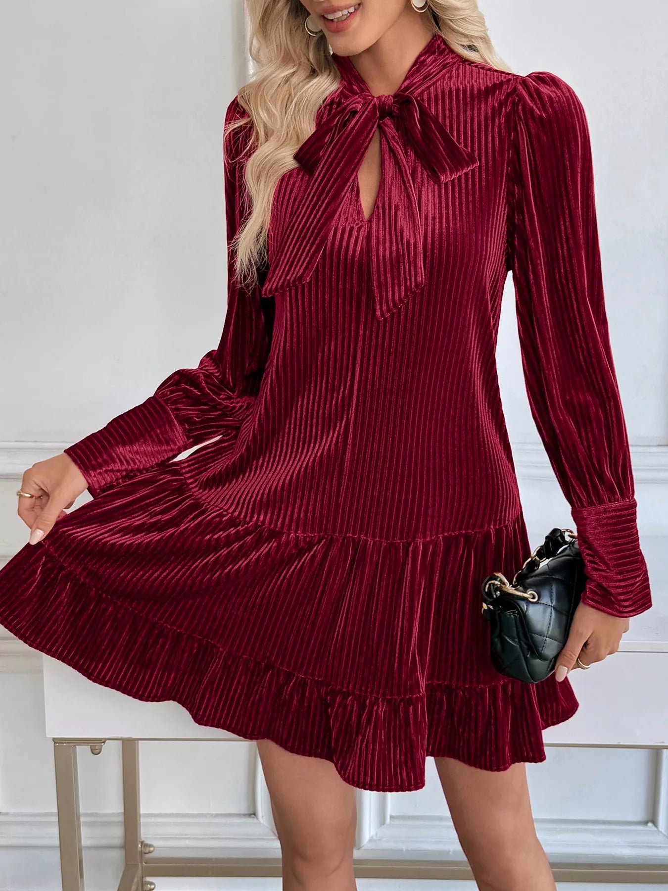 Velvet Tie Mini Dress