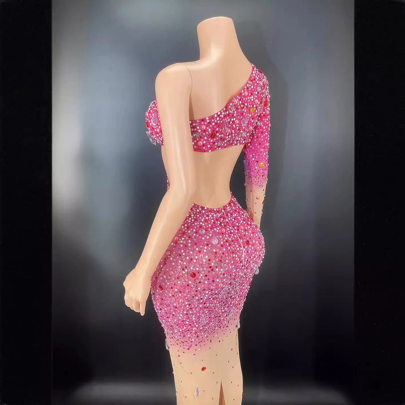 Elegant Rhinestone & Pearl Evening Dress
