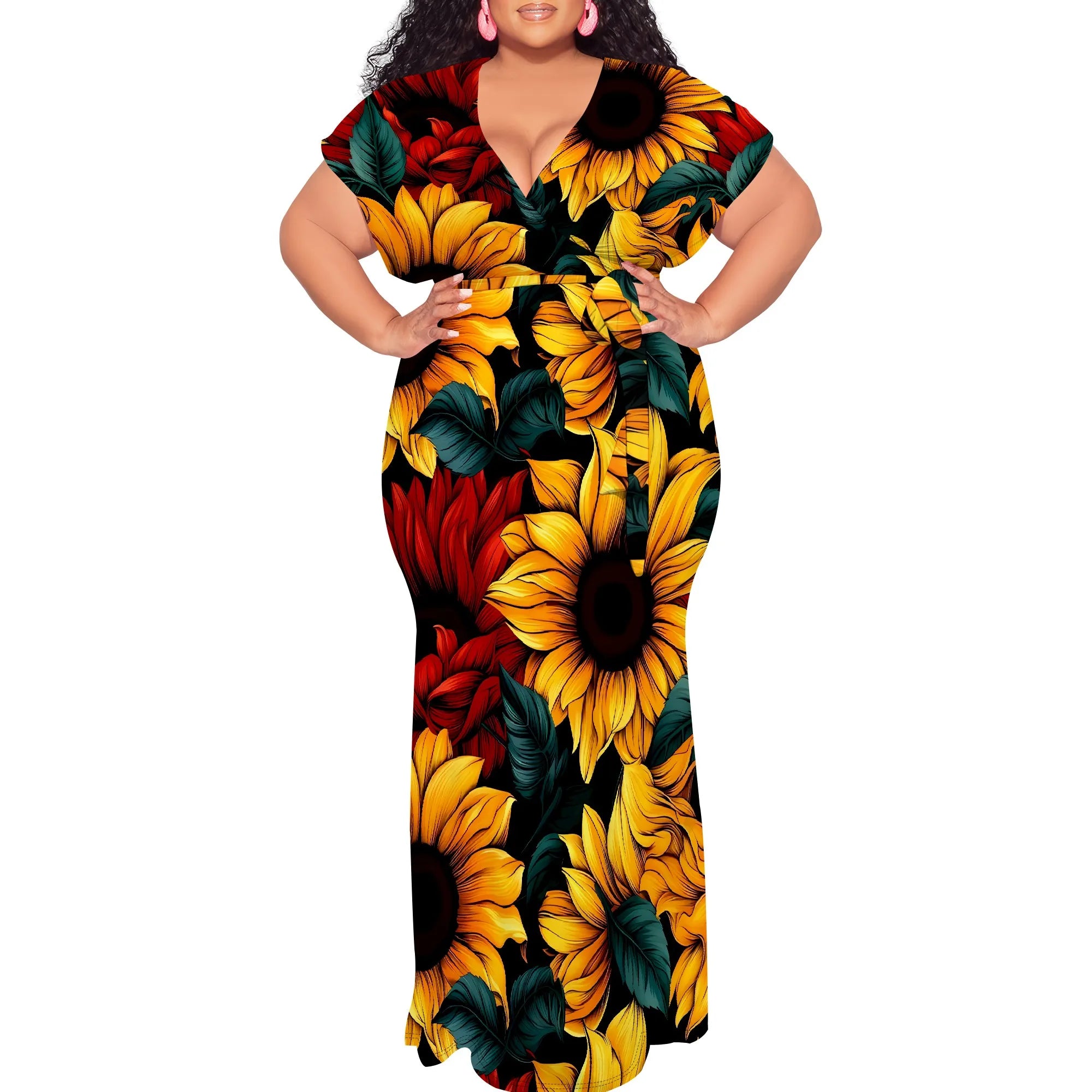 Plus Size Floral Print Maxi Dress