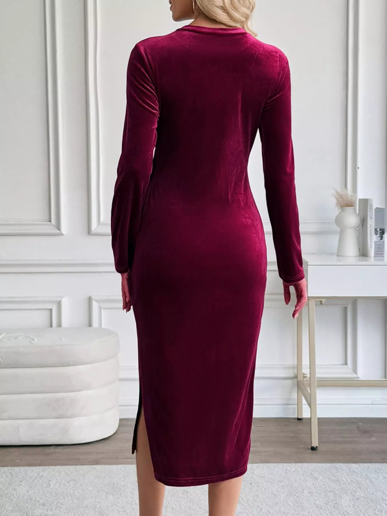 Velvet Slit Round Neck Dress